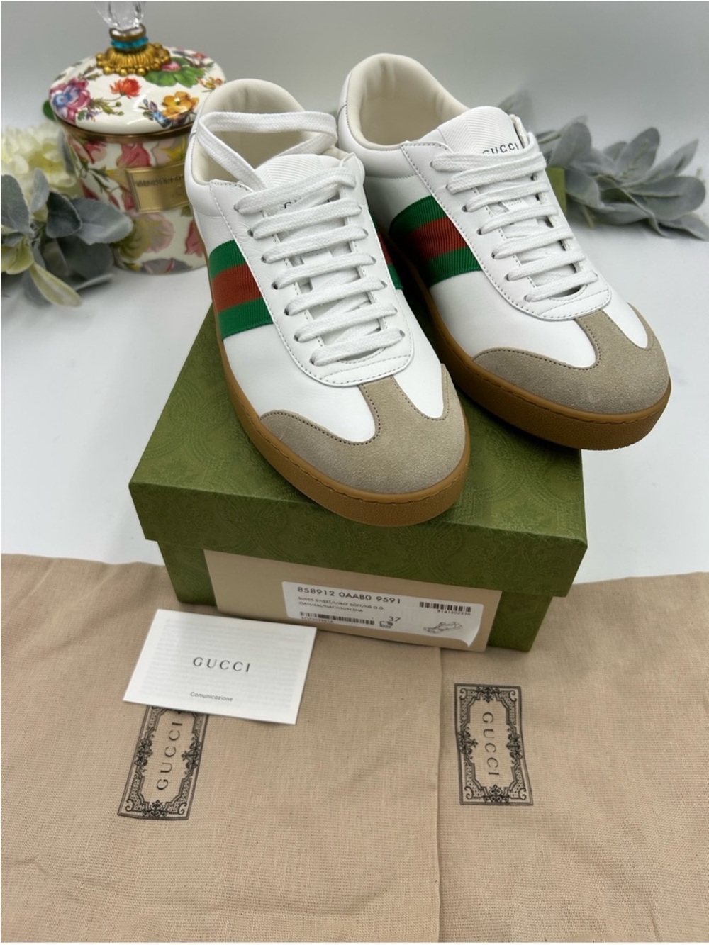 Women’s Gucci G 74 web striped suede/leather sneakers size 37 made in Italy - Picture 9 of 10